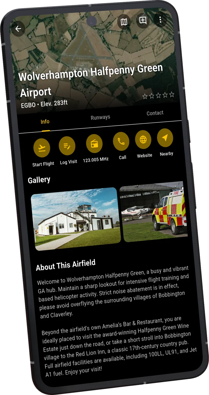 The Landaways airfield page for Wolverhampton Halfpenny Green